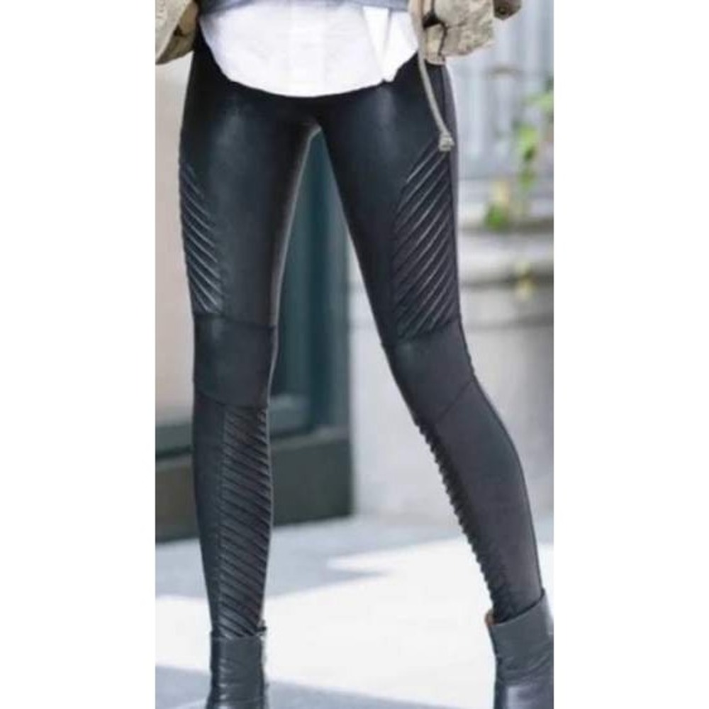 Spanx Faux Leather Moto Leggings Black M